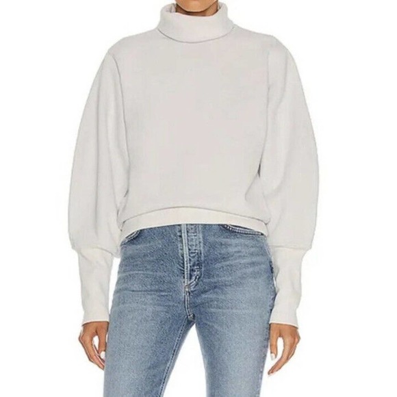 NWT AGOLDE Sz Medium Extended Rib Turtleneck Cotton Sweatshirt Gray Paper Mache - Picture 4 of 11